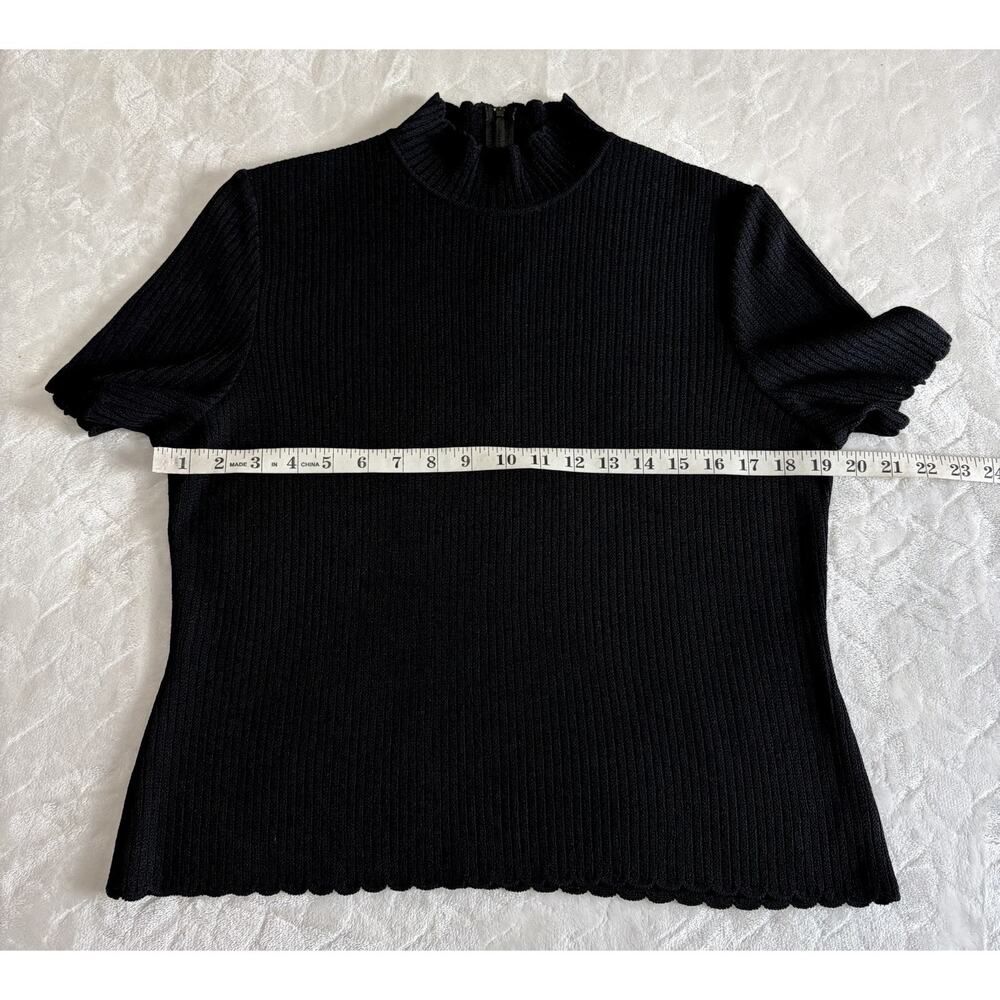 St. John Black Ribbed Short-Sleeve Mock Neck Top - Picture 9 of 9